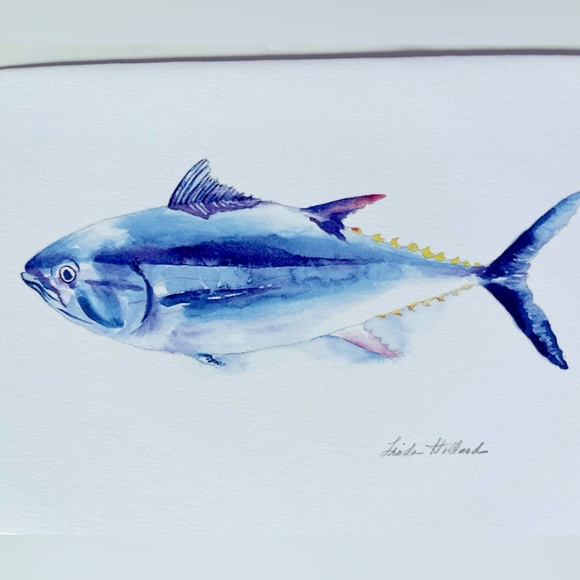 Fish Watercolor Print Notecards Blue Set Of 4 NWOT Nautical - Picture 2 of 8